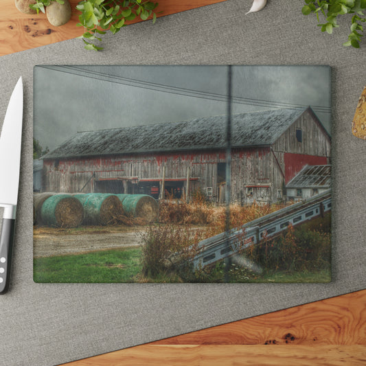 U R There Photography Richville Road Grey I Rustic Farmhouse Tempered-Glass Cutting Board