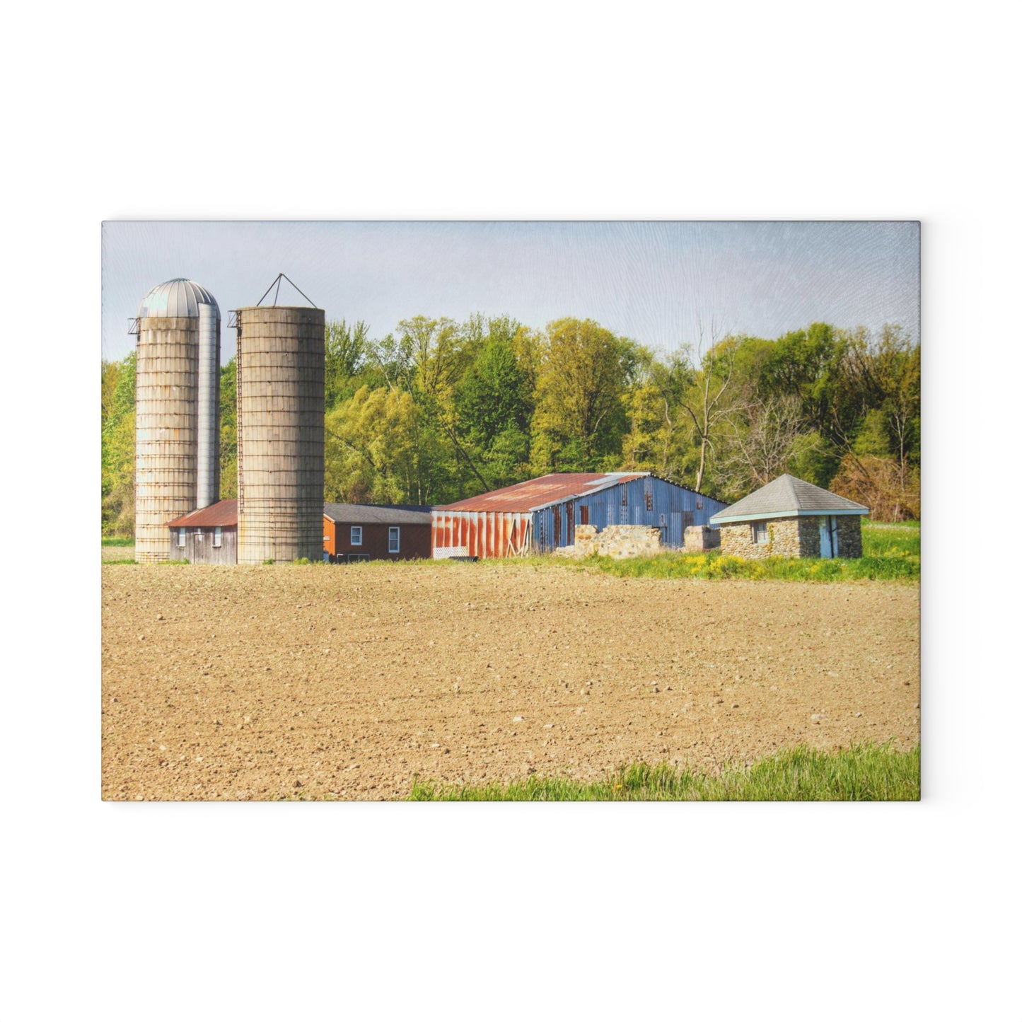 U R There Photography Deckerville Rusted Red Shack Rustic Farmhouse Tempered-Glass Cutting Board