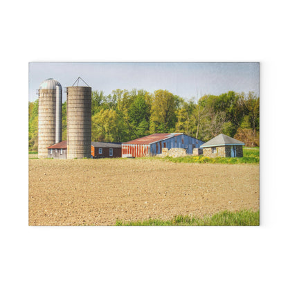 U R There Photography Deckerville Rusted Red Shack Rustic Farmhouse Tempered-Glass Cutting Board