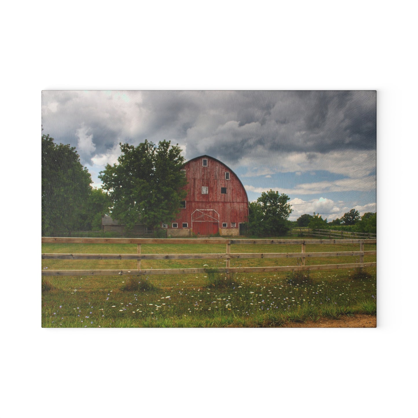 U R There Photography Elba Township Red Rustic Farmhouse Tempered-Glass Cutting Board