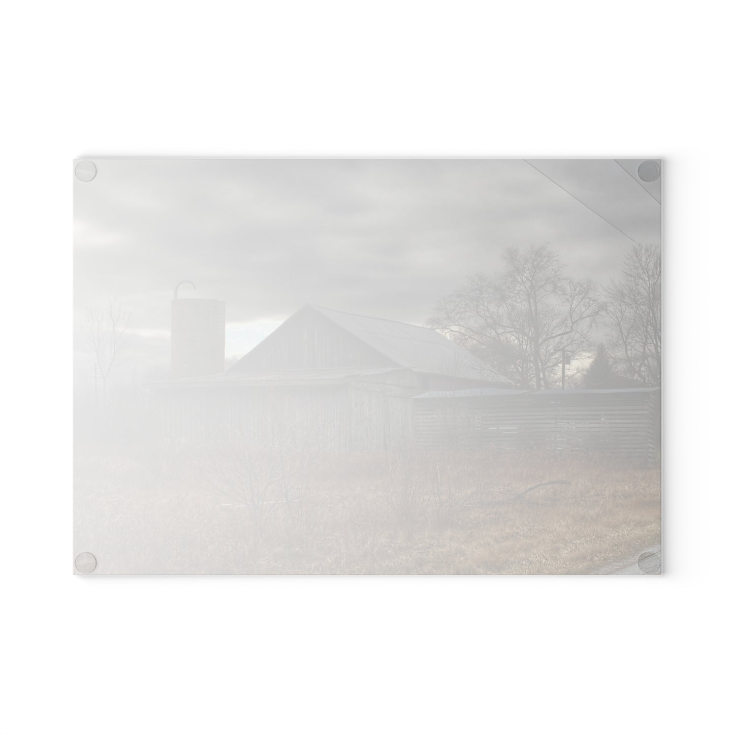 U R There Photography Church Road Grey I Rustic Farmhouse Tempered-Glass Cutting Board