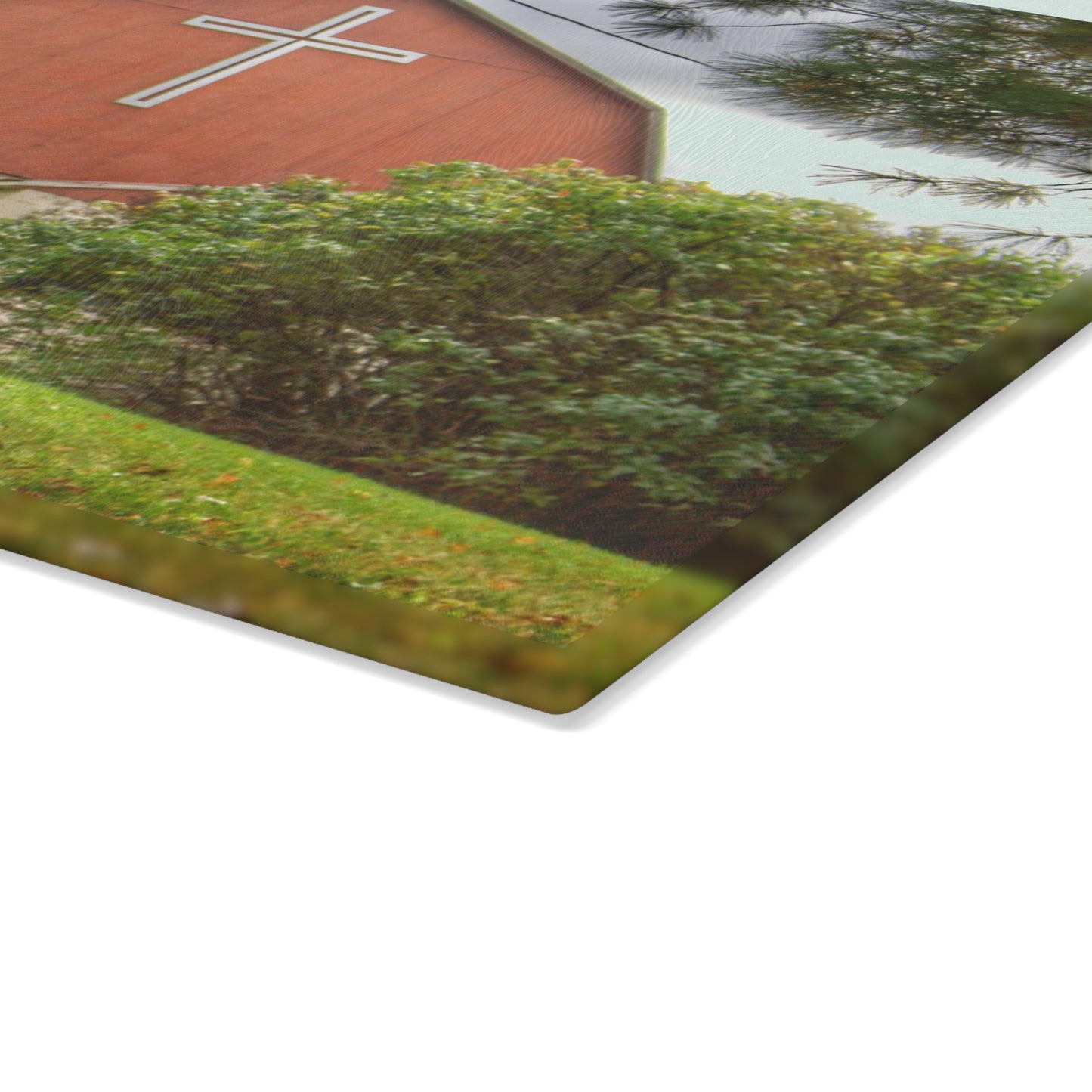 U R There Photography Flint River Road Cross Barn Rustic Farmhouse Tempered-Glass Cutting Board