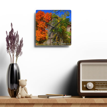 U R There Photography Oxford Rusted Red in Fall Rustic Farmhouse Acrylic Analog Wall Clock