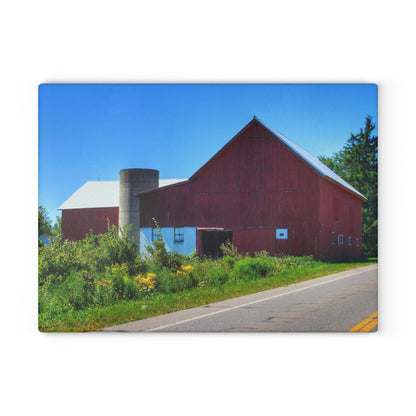 U R There Photography Dryden Road Red Rustic Farmhouse Tempered-Glass Cutting Board