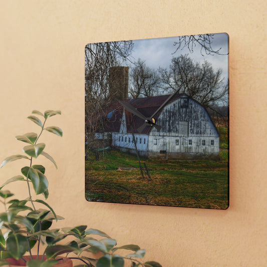 Rustic Farmhouse Wall Clock featuring Otter Lake Road White