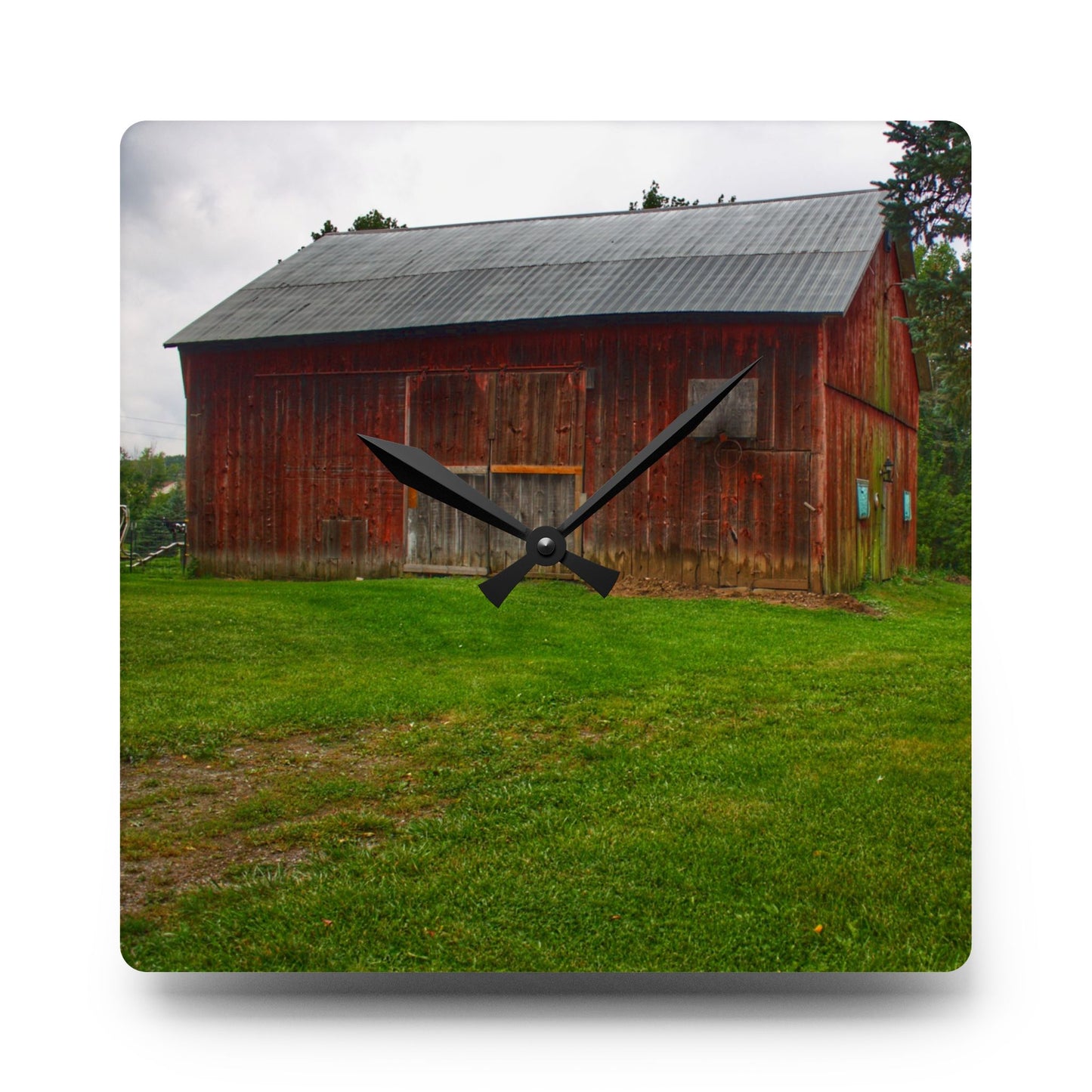 U R There Photography Rusted Red of Summer Rustic Farmhouse Acrylic Analog Wall Clock