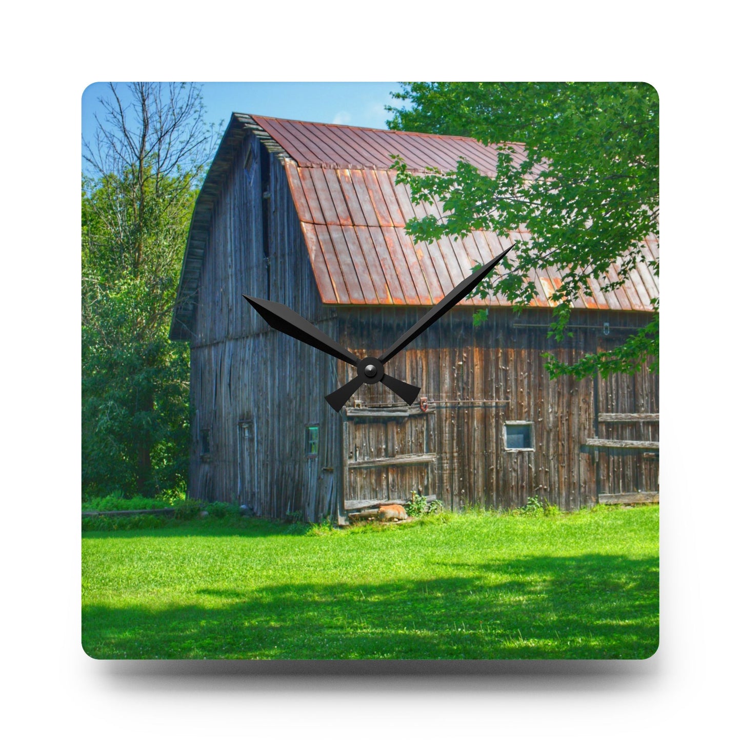 U R There Photography Sergent Road Grey Rustic Farmhouse Acrylic Analog Wall Clock
