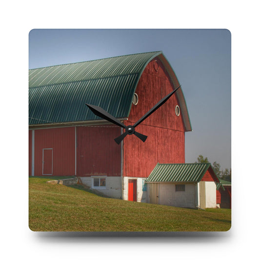 U R There Photography Barnes Road Red Rustic Farmhouse Acrylic Analog Wall Clock 10.75'' × 10.75'' (Square)