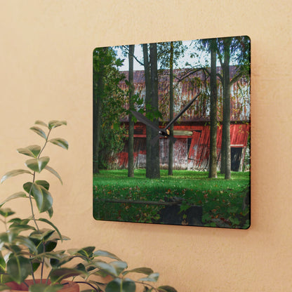 U R There Photography LeValley Falling Red Rustic Farmhouse Acrylic Analog Wall Clock