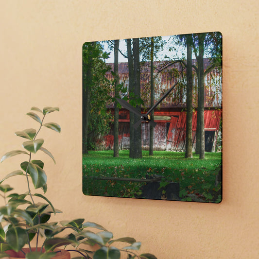 U R There Photography LeValley Falling Red Rustic Farmhouse Acrylic Analog Wall Clock