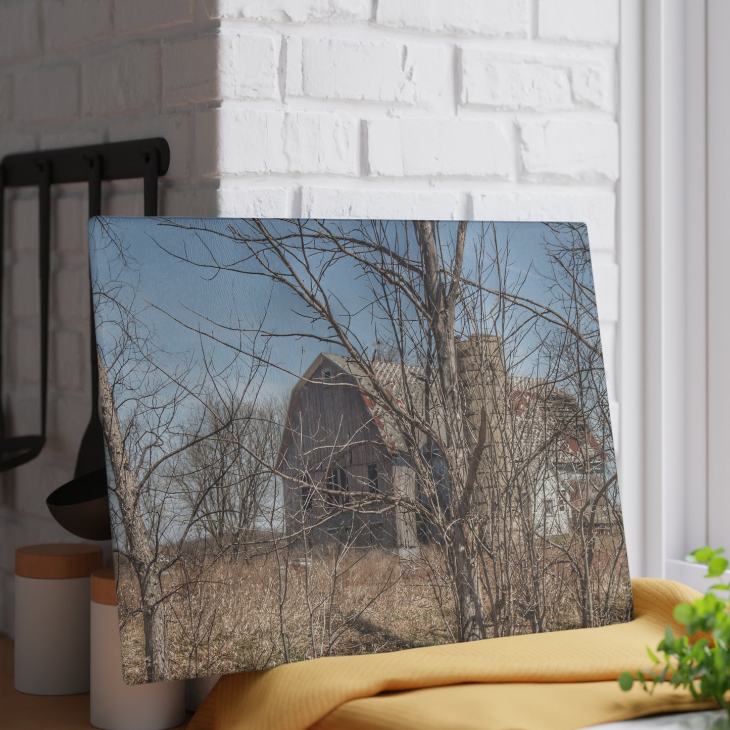 U R There Photography Hill Road Hidden Grey I Rustic Farmhouse Tempered-Glass Cutting Board
