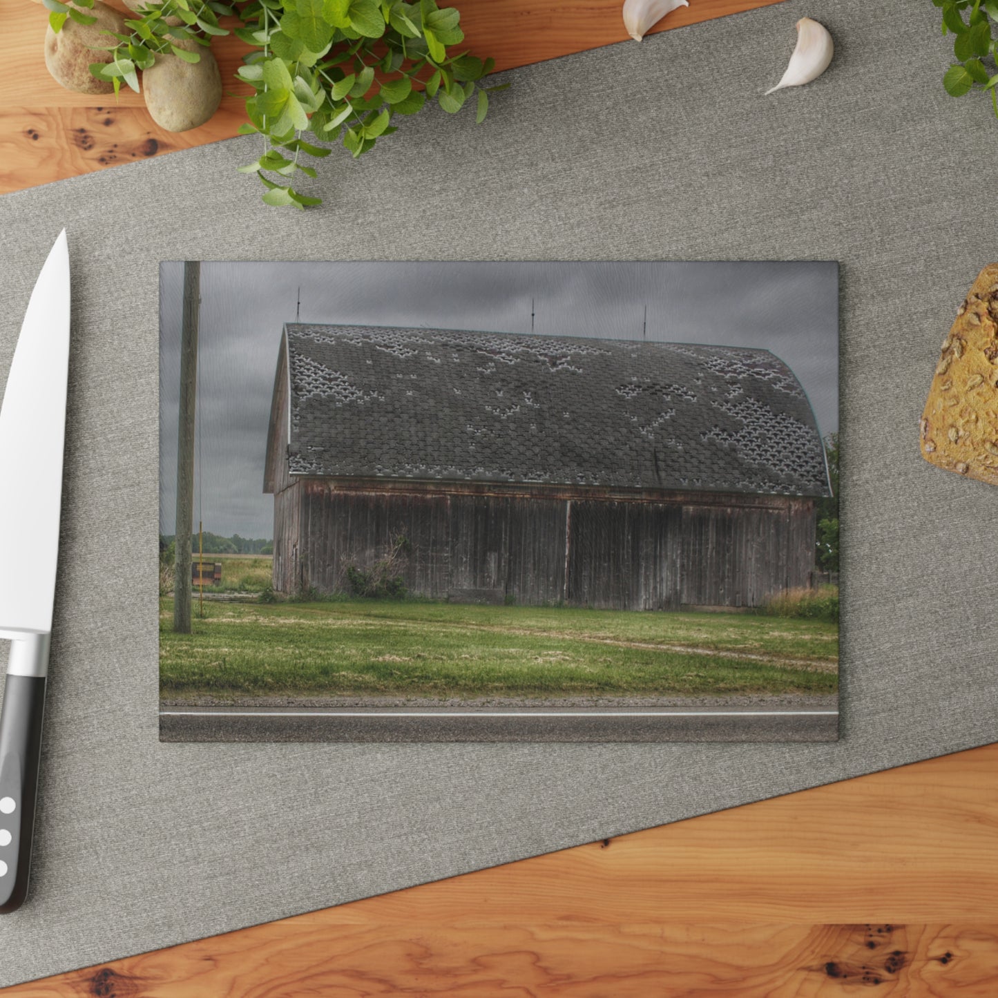 U R There Photography M-24 Elder Grey Rustic Farmhouse Tempered-Glass Cutting Board