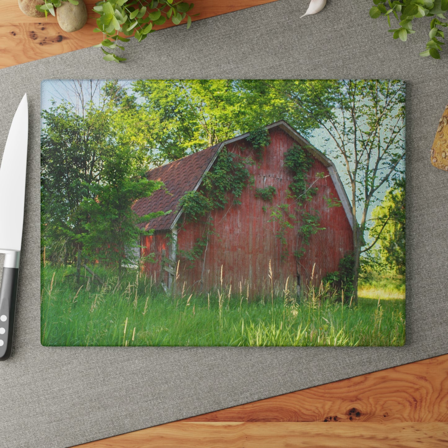 U R There Photography Murphy Lake Road Old Red Rustic Farmhouse Tempered-Glass Cutting Board