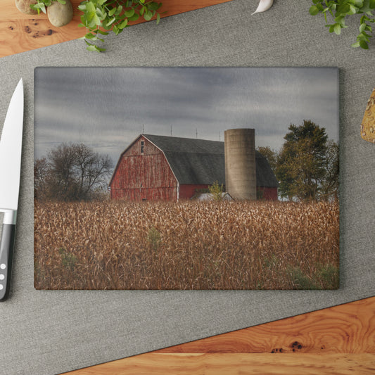 U R There Photography Shepard Road Red Rustic Farmhouse Tempered-Glass Cutting Board