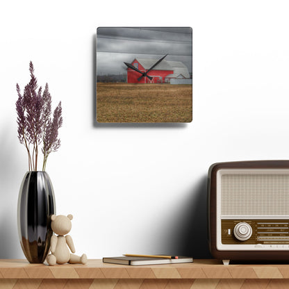 U R There Photography Barnes Road Quilted Red Rustic Farmhouse Acrylic Analog Wall Clock