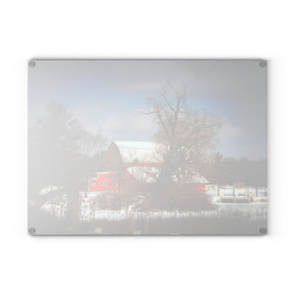 U R There Photography Hadley Road Hidden Winter Red Rustic Farmhouse Tempered-Glass Cutting Board