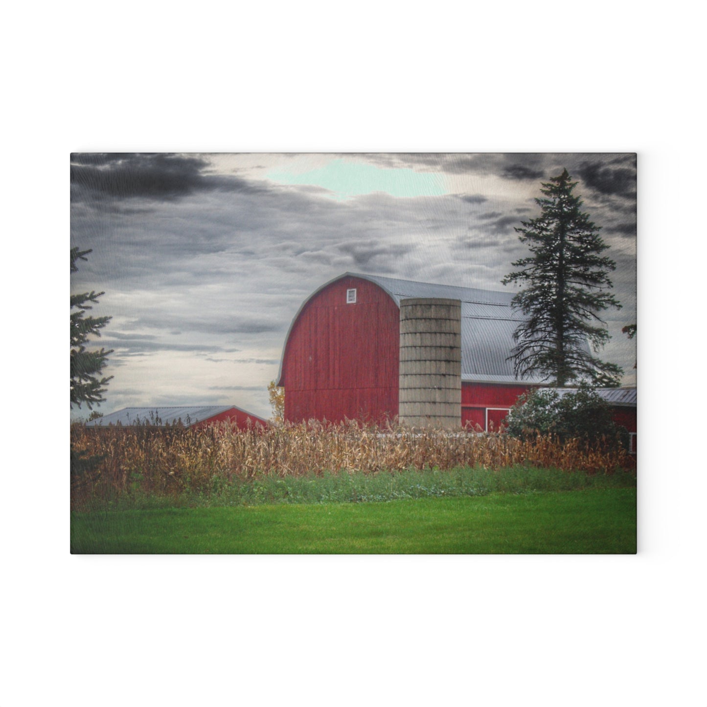 U R There Photography Haines Roadside Red and Silo Rustic Farmhouse Tempered-Glass Cutting Board