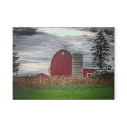 U R There Photography Haines Roadside Red and Silo Rustic Farmhouse Tempered-Glass Cutting Board