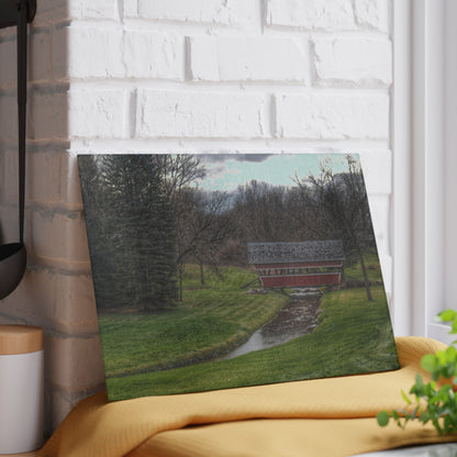U R There Photography Hadley Covered Bridge III Rustic Farmhouse Tempered-Glass Cutting Board