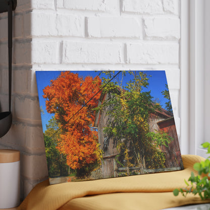U R There Photography Oxford Rusted Red in Fall Rustic Farmhouse Tempered-Glass Cutting Board
