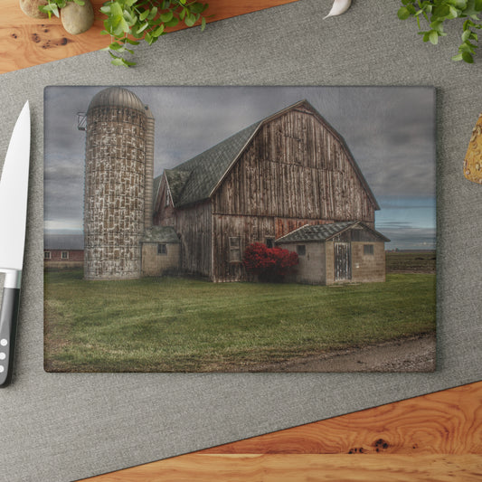 U R There Photography Roedel Road Red Rustic Farmhouse Tempered-Glass Cutting Board