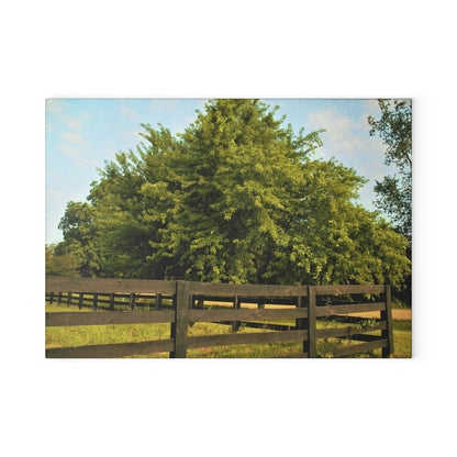 U R There Photography Country Fence and Tree in Metamora Rustic Farmhouse Tempered-Glass Cutting Board