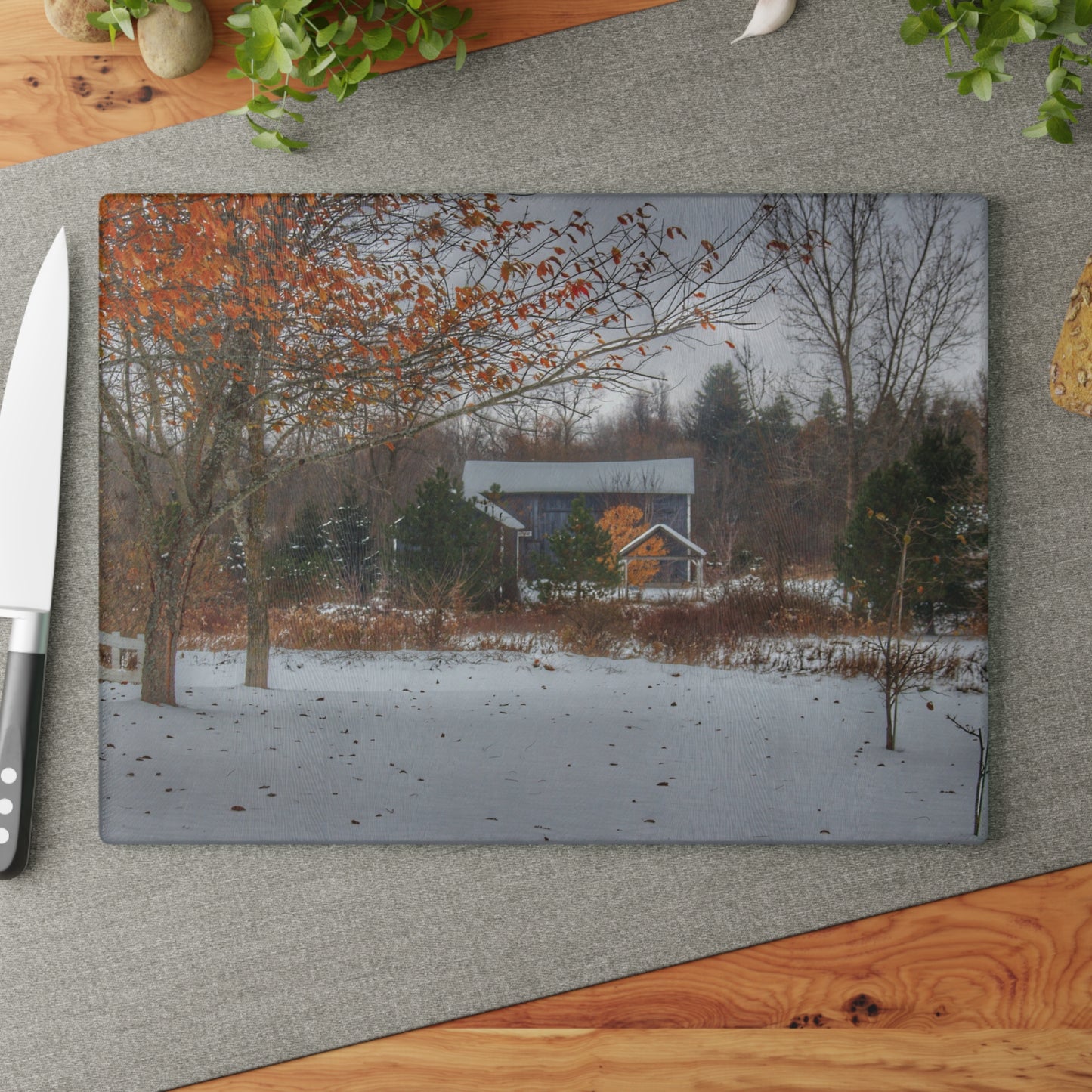 U R There Photography Oregon Road Blue Rustic Farmhouse Tempered-Glass Cutting Board