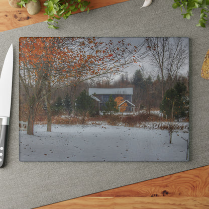 U R There Photography Oregon Road Blue Rustic Farmhouse Tempered-Glass Cutting Board