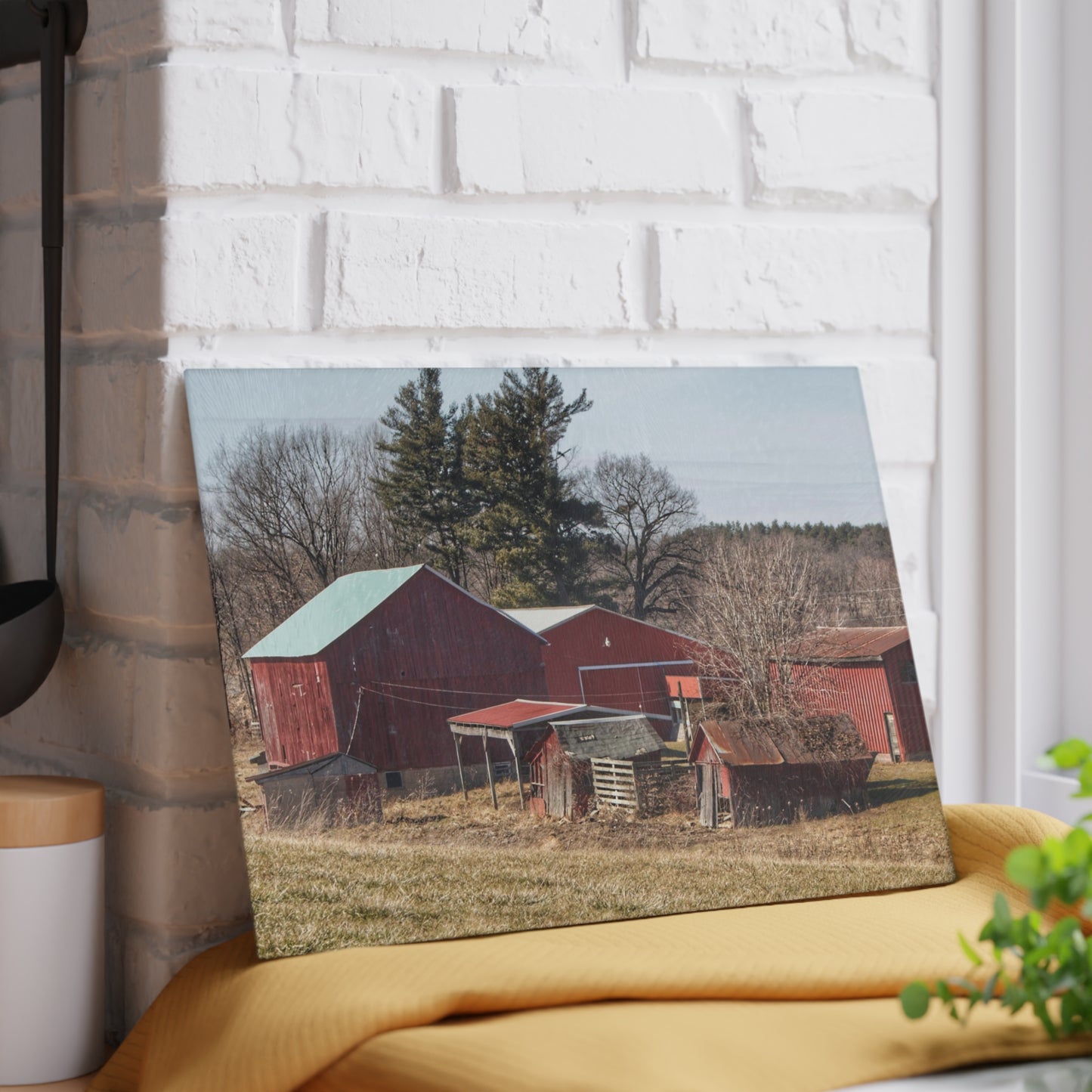 U R There Photography Bronson Lake Reds Rustic Farmhouse Tempered-Glass Cutting Board 8"x 11"