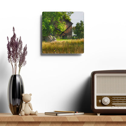 U R There Photography Lum Hidden Fieldstone Red Rustic Farmhouse Acrylic Analog Wall Clock