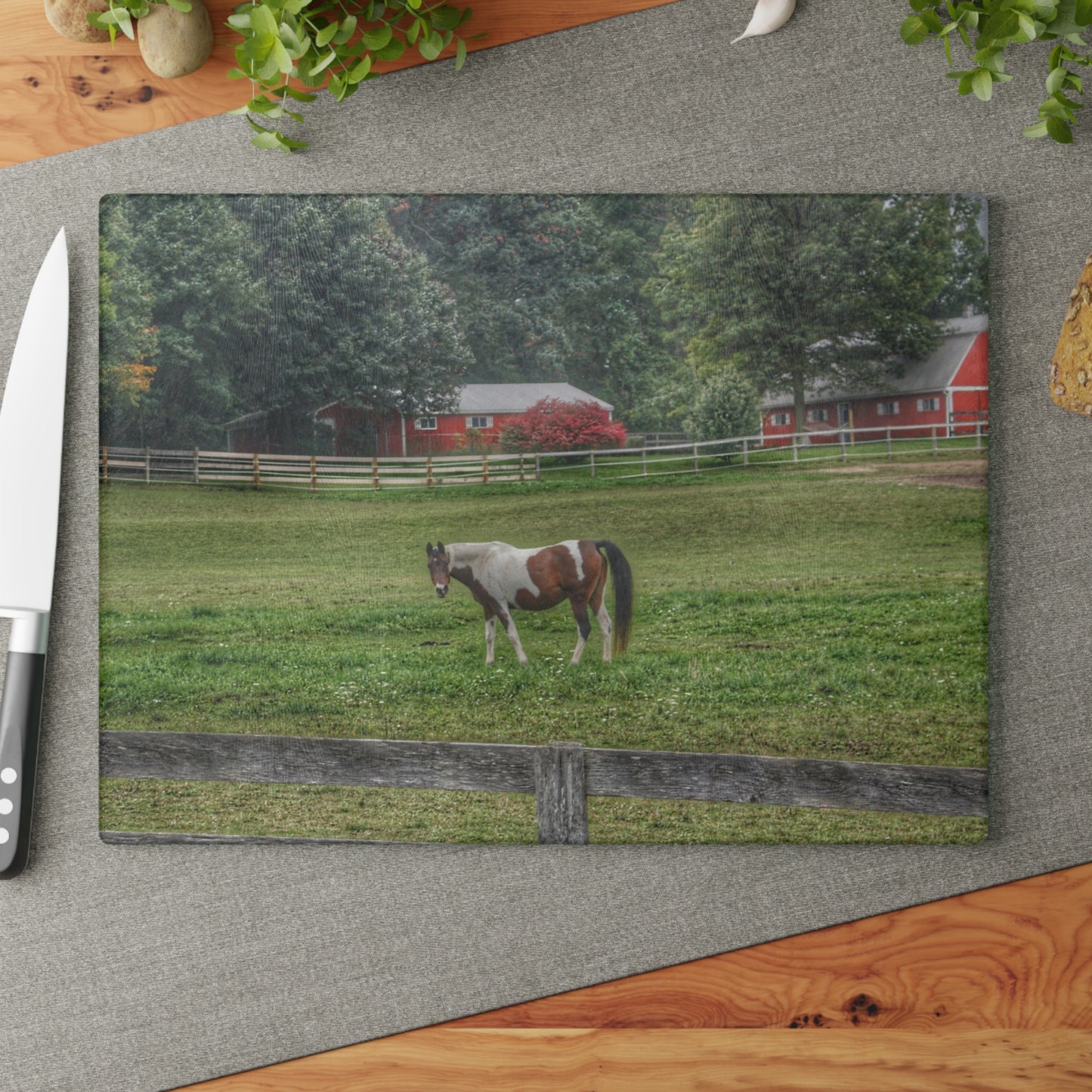 U R There Photography Painted Pony in Pasture Rustic Farmhouse Tempered-Glass Cutting Board