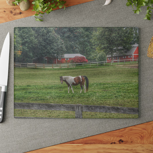 U R There Photography Painted Pony in Pasture Rustic Farmhouse Tempered-Glass Cutting Board