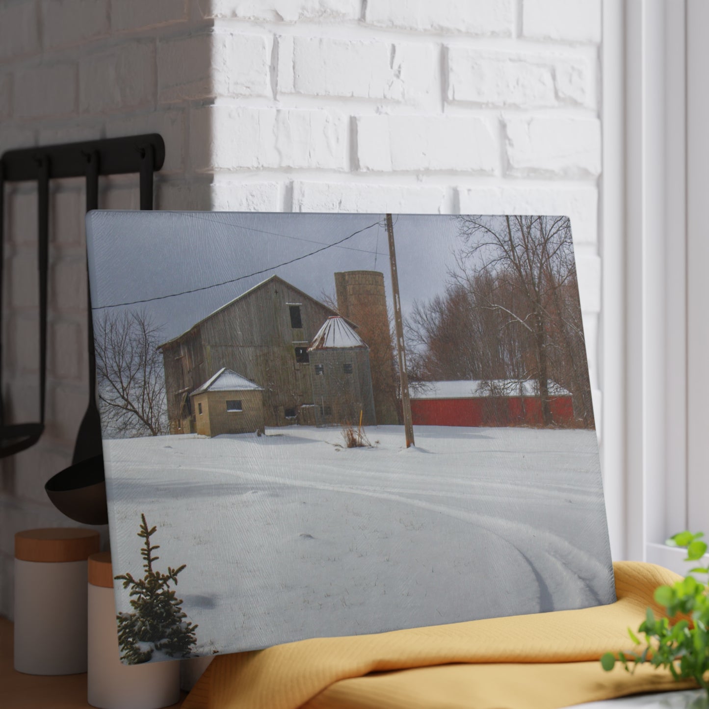 U R There Photography Hilltop Grey and Silo Rustic Farmhouse Tempered-Glass Cutting Board