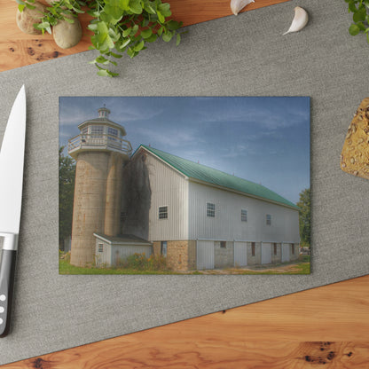 U R There Photography Phelps Road Lighthouse Barn I Rustic Farmhouse Tempered-Glass Cutting Board