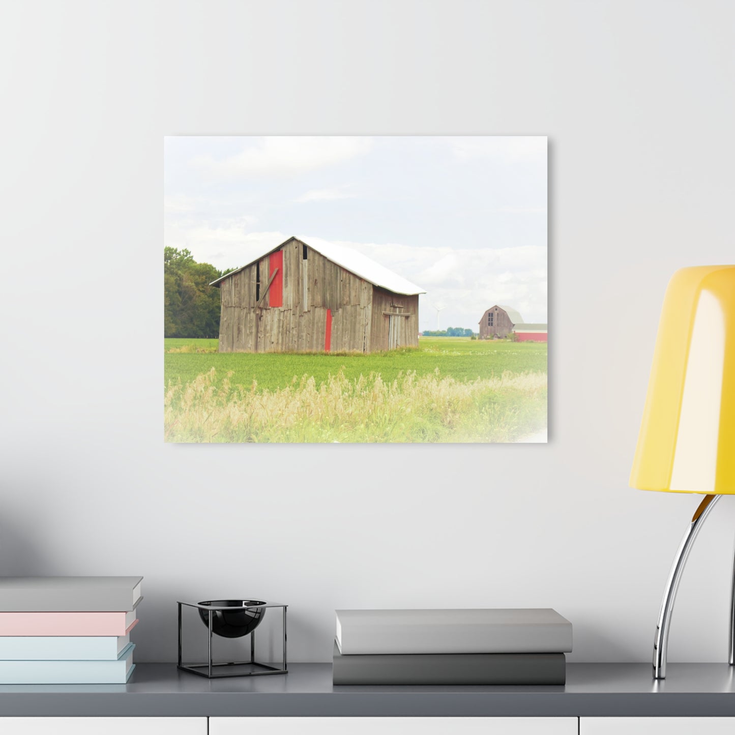 U R There Photography Square Barn with Barn in the Distance Rustic Farmhouse Acrylic Wall Print