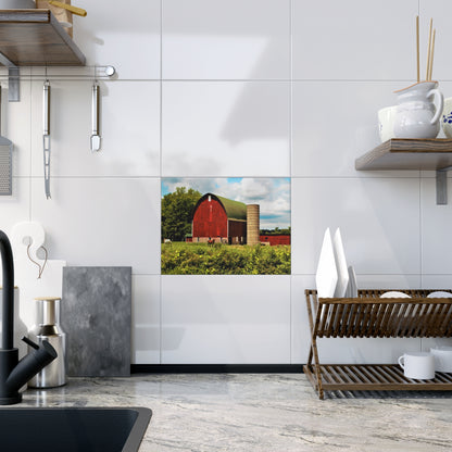 U R There Photography Elmwood Road Red and Horses Rustic Farmhouse Decorative Ceramic Tile