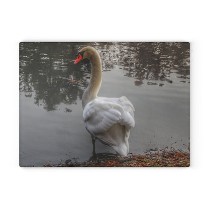 U R There Photography Swans of Duck Lake III Rustic Farmhouse Tempered-Glass Cutting Board