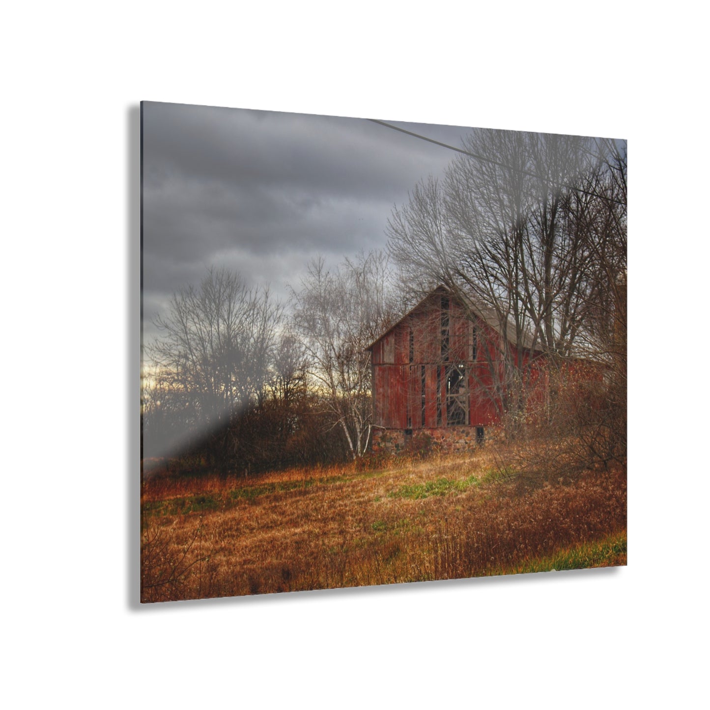 U R There Photography December Fieldstone Red Rustic Farmhouse Acrylic Wall Print