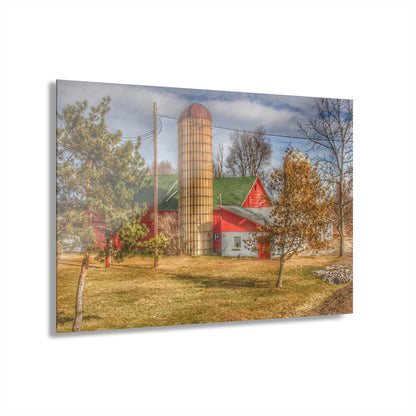 U R There Photography Newark Road Red and Silos II Rustic Farmhouse Acrylic Wall Print
