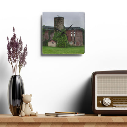 U R There Photography Imlay City Road Red I Rustic Farmhouse Acrylic Analog Wall Clock