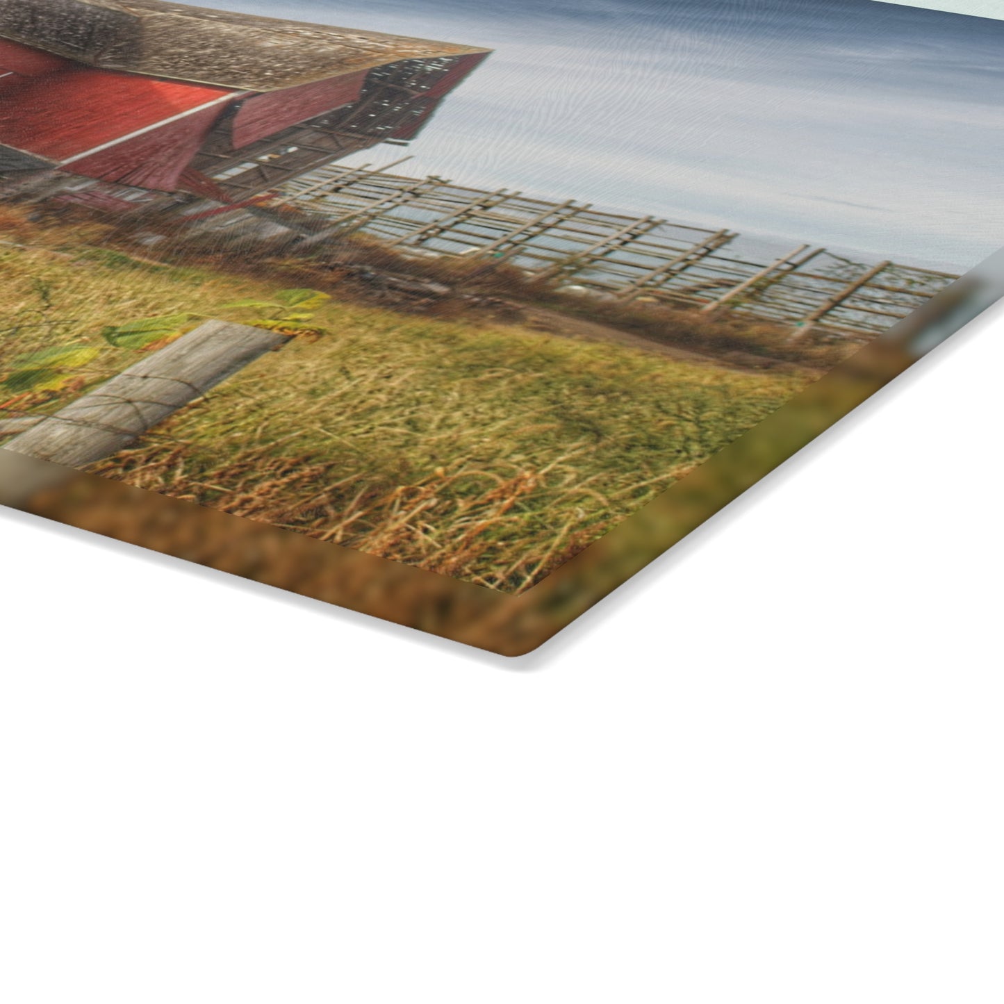 U R There Photography Hurd Corners Red I Rustic Farmhouse Tempered-Glass Cutting Board