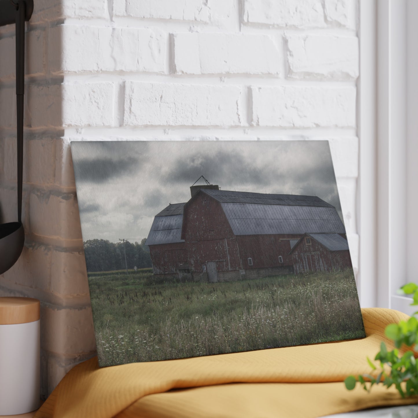U R There Photography Glover Road Reds Rustic Farmhouse Tempered-Glass Cutting Board