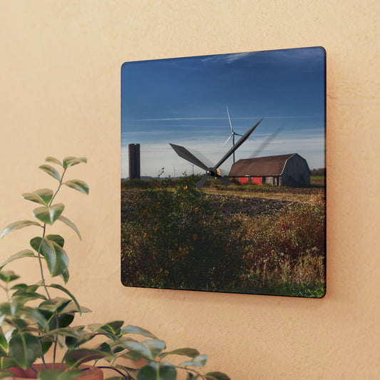 U R There Photography Darbee Red and Silo Rustic Farmhouse Acrylic Analog Wall Clock