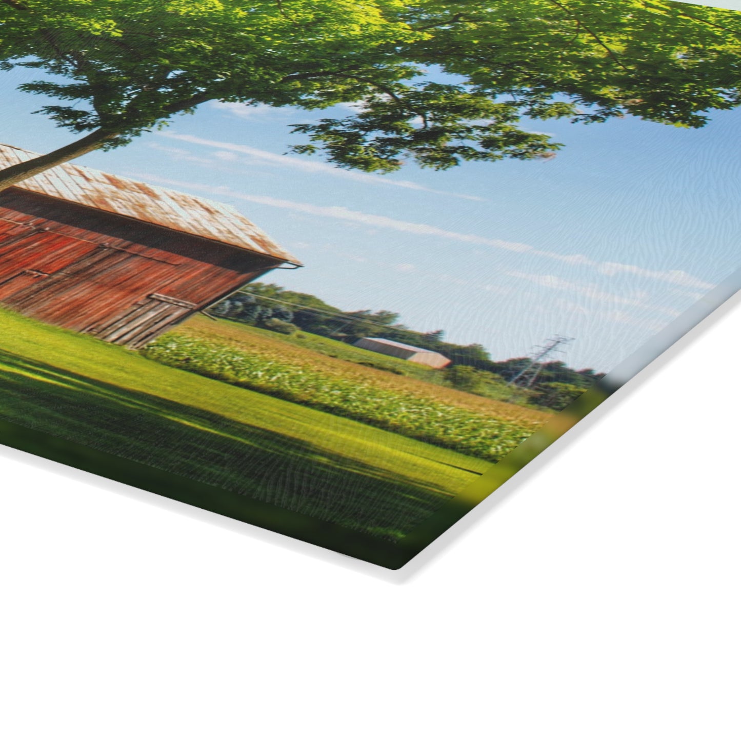 U R There Photography Hunters Creek Little Red Cow Barn Rustic Farmhouse Tempered-Glass Cutting Board