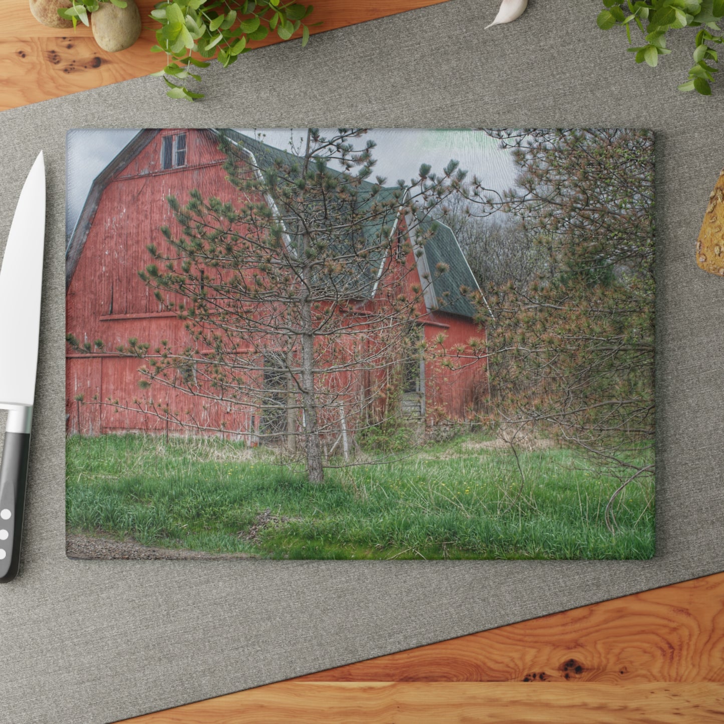 U R There Photography Hickory Ridge Red II Rustic Farmhouse Tempered-Glass Cutting Board