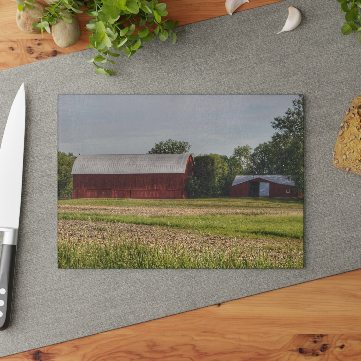 U R There Photography Catlin Road Reds Rustic Farmhouse Tempered-Glass Cutting Board