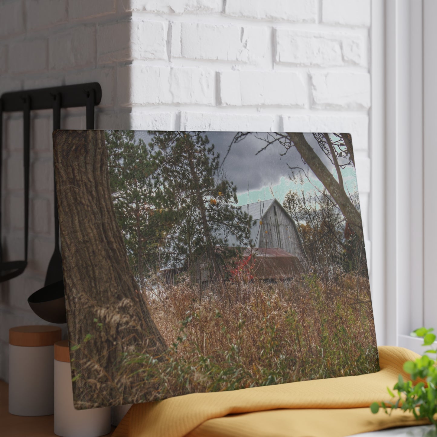 U R There Photography Booth Road Hidden Greys Rustic Farmhouse Tempered-Glass Cutting Board