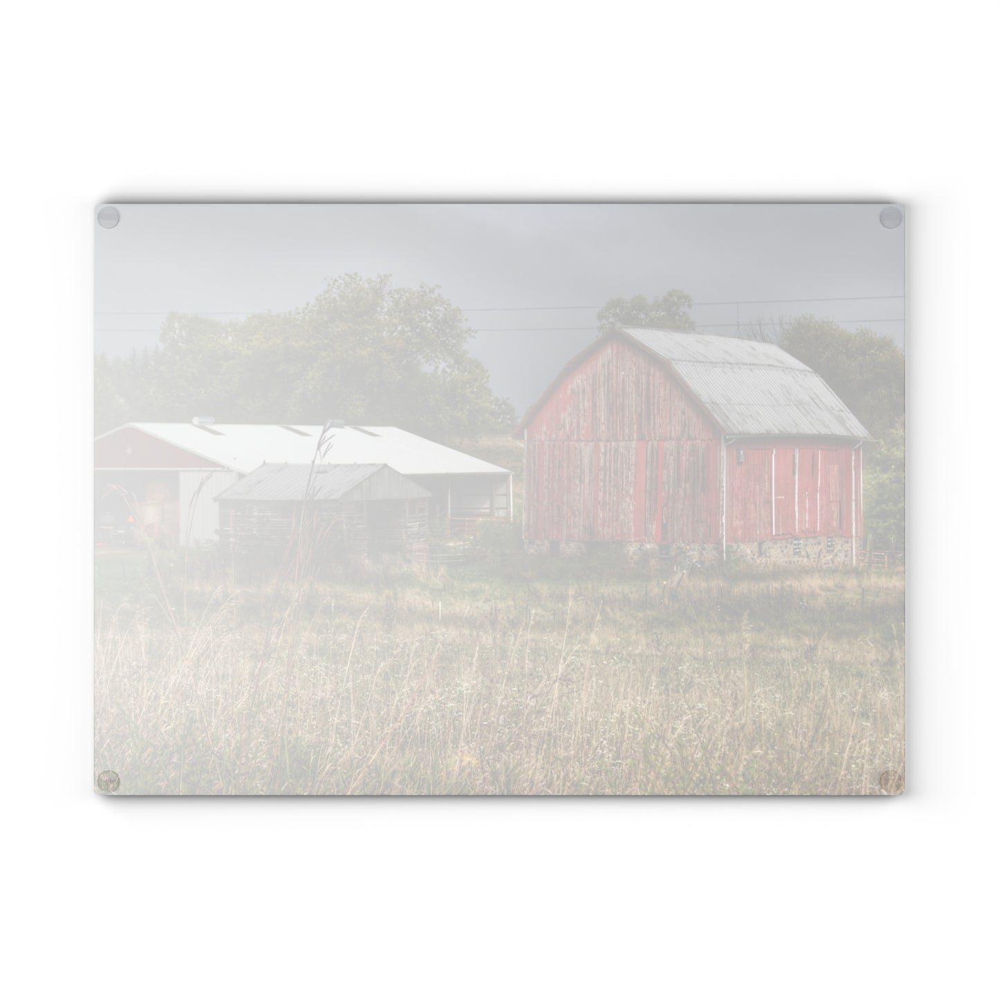 U R There Photography North Lake Road Red II Rustic Farmhouse Tempered-Glass Cutting Board