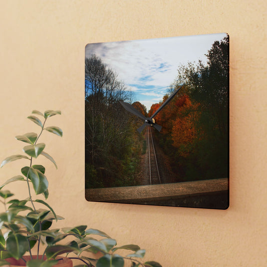 U R There Photography Above the Tracks in Vassar Rustic Farmhouse Acrylic Analog Wall Clock