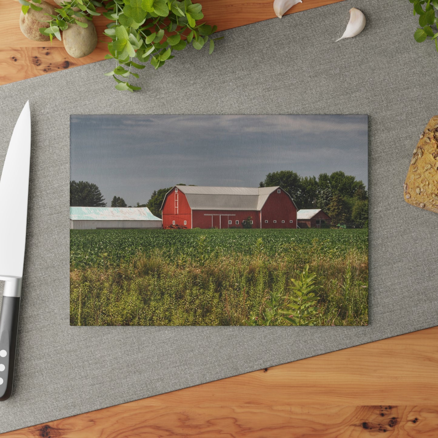 U R There Photography Townline Road Red Rustic Farmhouse Tempered-Glass Cutting Board